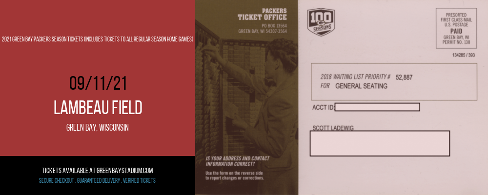 2021 Green Bay Packers Season Tickets (Includes Tickets to All Regular Season Home Games) at Lambeau Field tickets 2021 Green Bay Packers Season Tickets (Includes Tickets to All Regular Season Home Games) at Lambeau Field