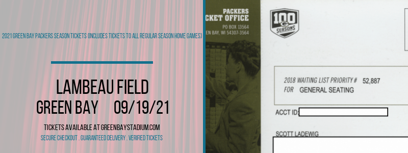 2021 Green Bay Packers Season Tickets (Includes Tickets to All Regular Season Home Games) at Lambeau Field tickets 2021 Green Bay Packers Season Tickets (Includes Tickets to All Regular Season Home Games) at Lambeau Field