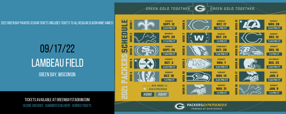 2022 Green Bay Packers Season Tickets (Includes Tickets To All Regular Season Home Games) at Lambeau Field